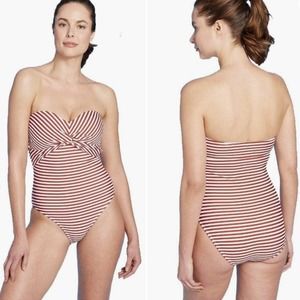 KONA SOL Red Currant & White Striped Twist One Piece Size Small